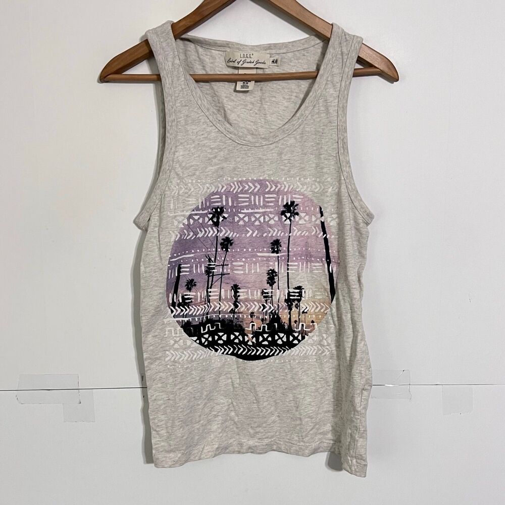 Hm Mens Muscle Tank Top T-Shirt Size S Grey Graphic Print Sleevless Tee